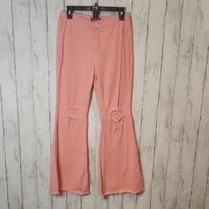 Mundefeis Pink Flared Pants with Distressed Knees Medium